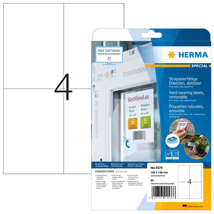 HERMA Film Labels A4 105 x 148 mm White Removable, 80 sheets