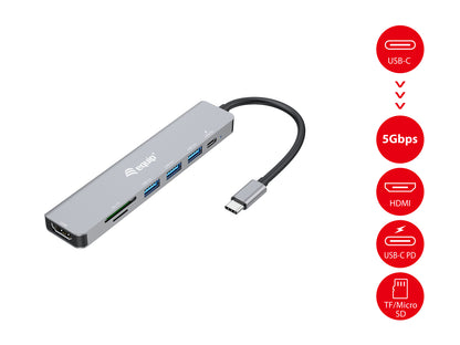Equip Dock  7-1 USB-C->HDMI,3xUSB-A,SD/TF,100W USB-C   0.25m