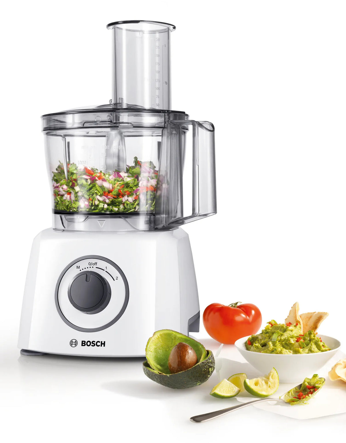 Πολυκόπτης τροφίμων Bosch MCM3100W ισχύος 800 W με χωρητικότητα 2,3 λίτρα σε λευκό χρώμα