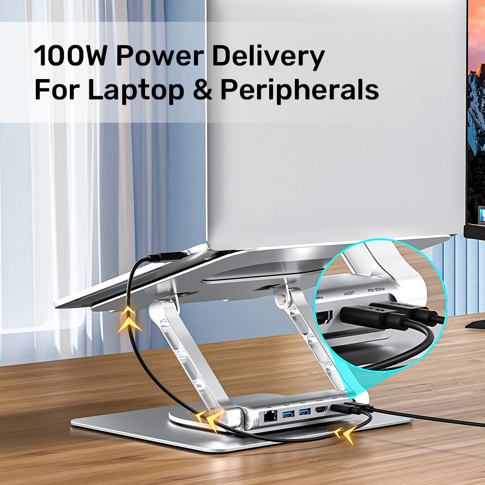 Adjustable laptop stand + USB-C HDMI hub Unitek D1109B01 PD 100W