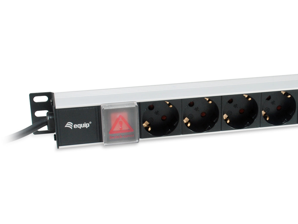 Equip 19" Steckdosenleiste CEE7/7 90°->8xSchuko+Switch  Alu.
