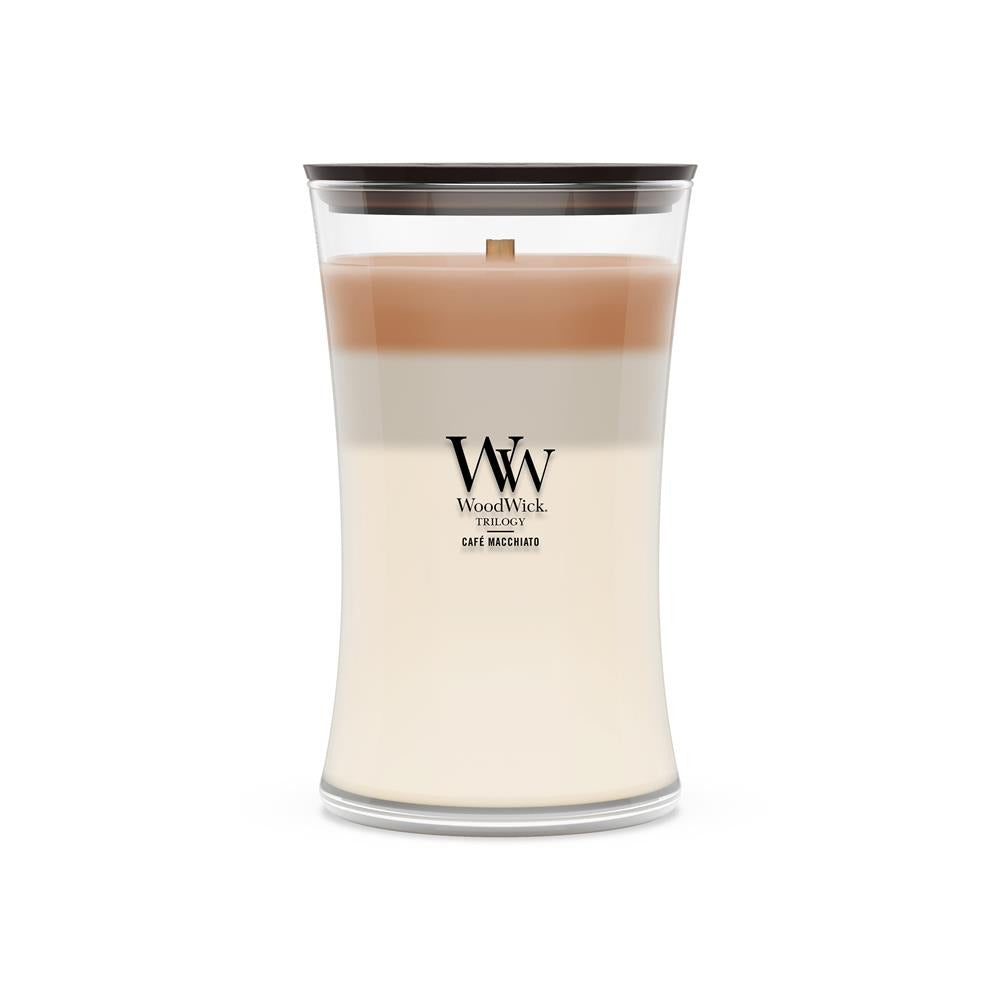 WoodWick Café Macchiato Cylinder Wax Candle — Coffee Scent, White/Brown, 1 pc