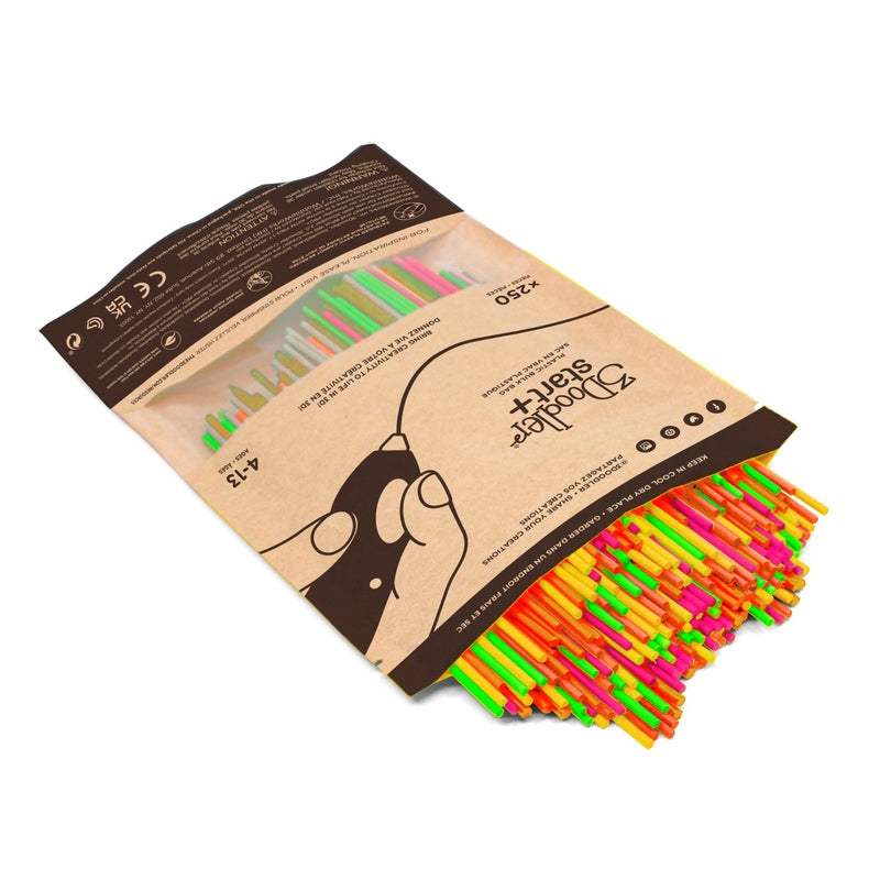 3Doodler Filament Start+ 250 Neon Compostable Plastic — Fluorescent Red, Orange, Green, Yellow, Pink — 1 g