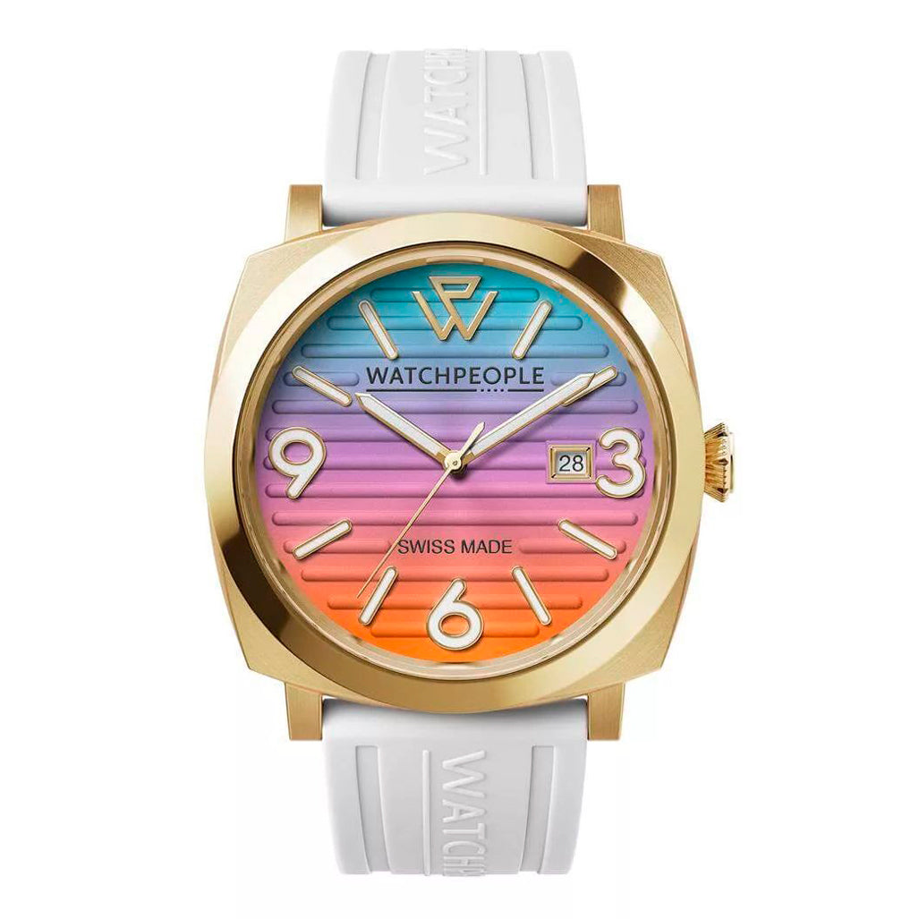 Watchpeople Women's Watch Model 700984 (45mm) White Silicone Band with Golden Stainless Steel Case