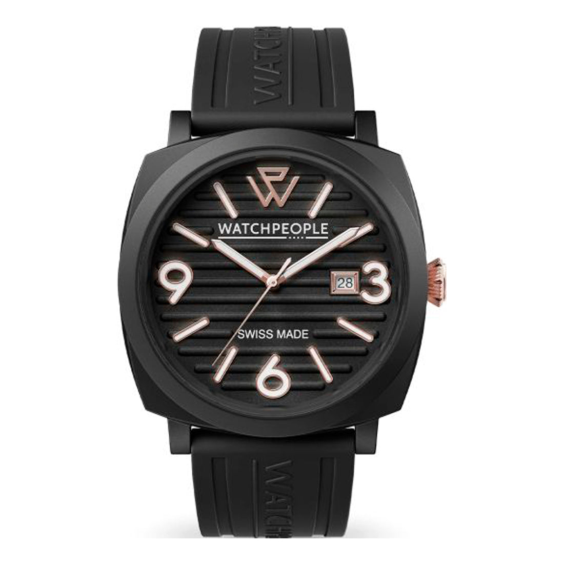 Watchpeople Women's Quartz Analog Watch Model 700994, 45mm Case, Black Stainless Steel with Black Silicone Bracelet