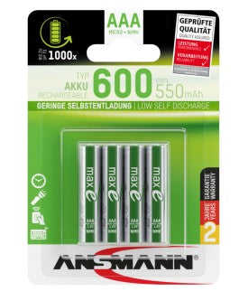 1x4 Ansmann NiMH Accu Micro AAA Typ.600 min.550 mAh   1311-0005