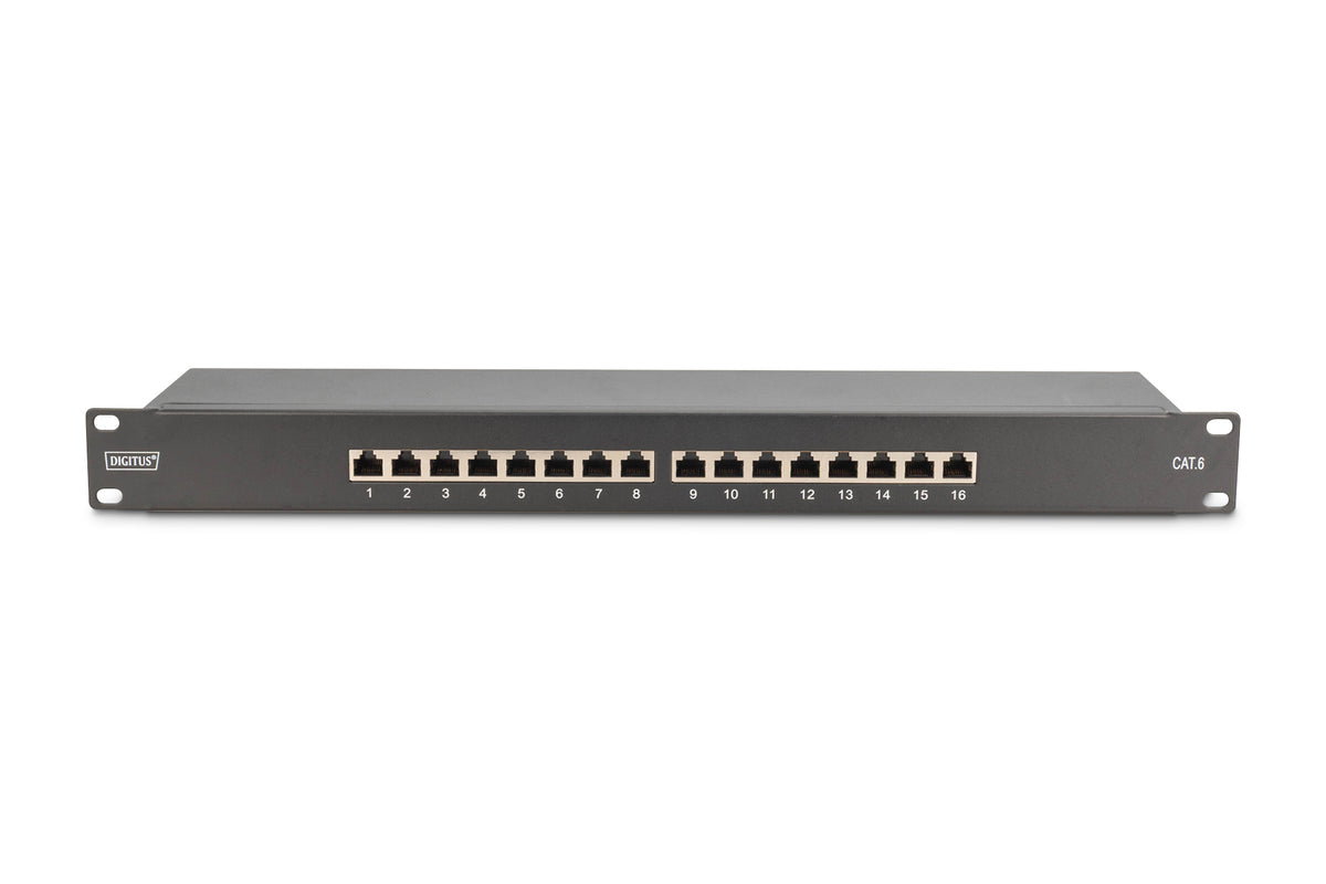 DIGITUS Patch Panel 1U 16-Port Cat6 Shielded Black