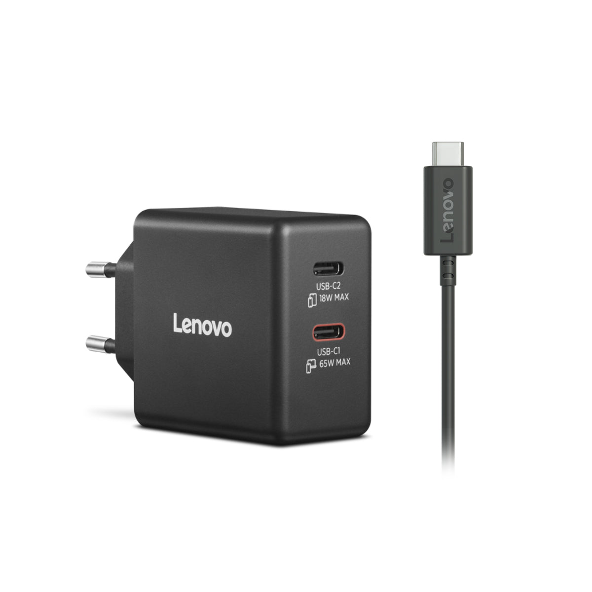 Lenovo Dual USB-C 65W GaN Charger Universal Black AC Indoor