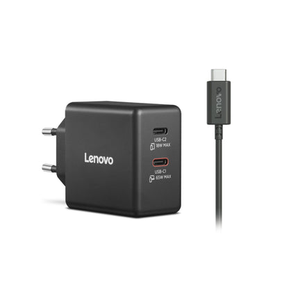Lenovo Dual USB-C 65W GaN Charger Universal Black AC Indoor