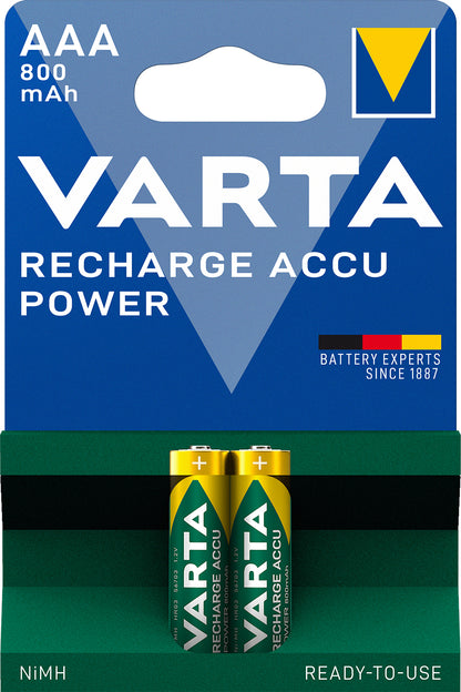 1x2 Varta Rechargeable Accu AAA Ready2Use NiMH 800 mAH Micro