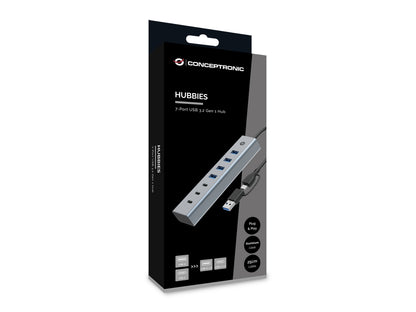 CONCEPTRONIC 7-Port Hub USB-A3.0/-C Adap.->4xA3.0+o.Netz. gr
