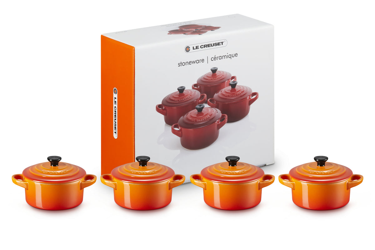 Σετ από 4 μικρές πήλινες κατσαρόλες Le Creuset 10x5 εκ. σε ηφαιστειακό χρώμα
