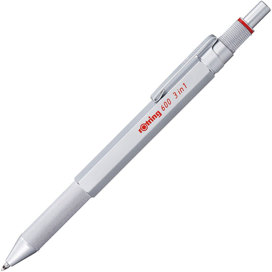 rotring 600 Multipen 3in1 Silver Fine-lead Pen, Blue/Red Ball Pen