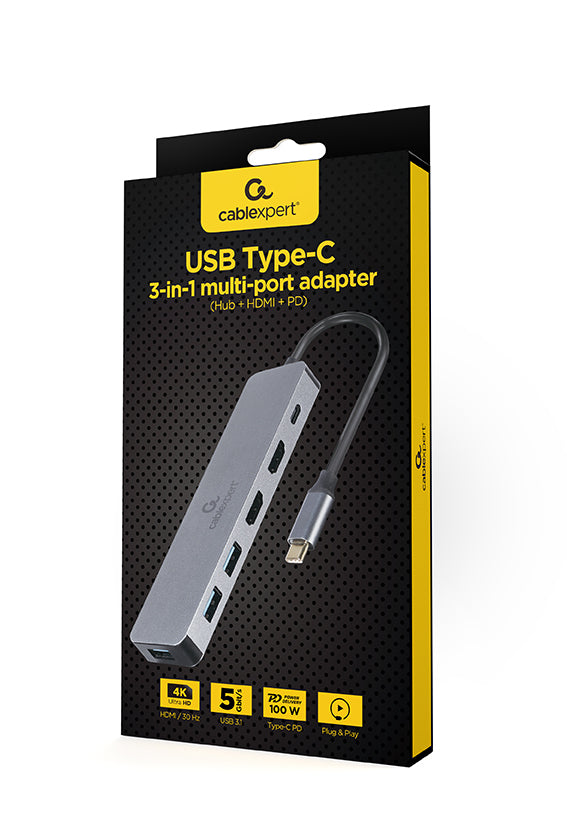 Gembird A-CM-COMBO3-03 USB Type-C 3-in-1 Multi-Port Adapter (Hub + HDMI + PD)