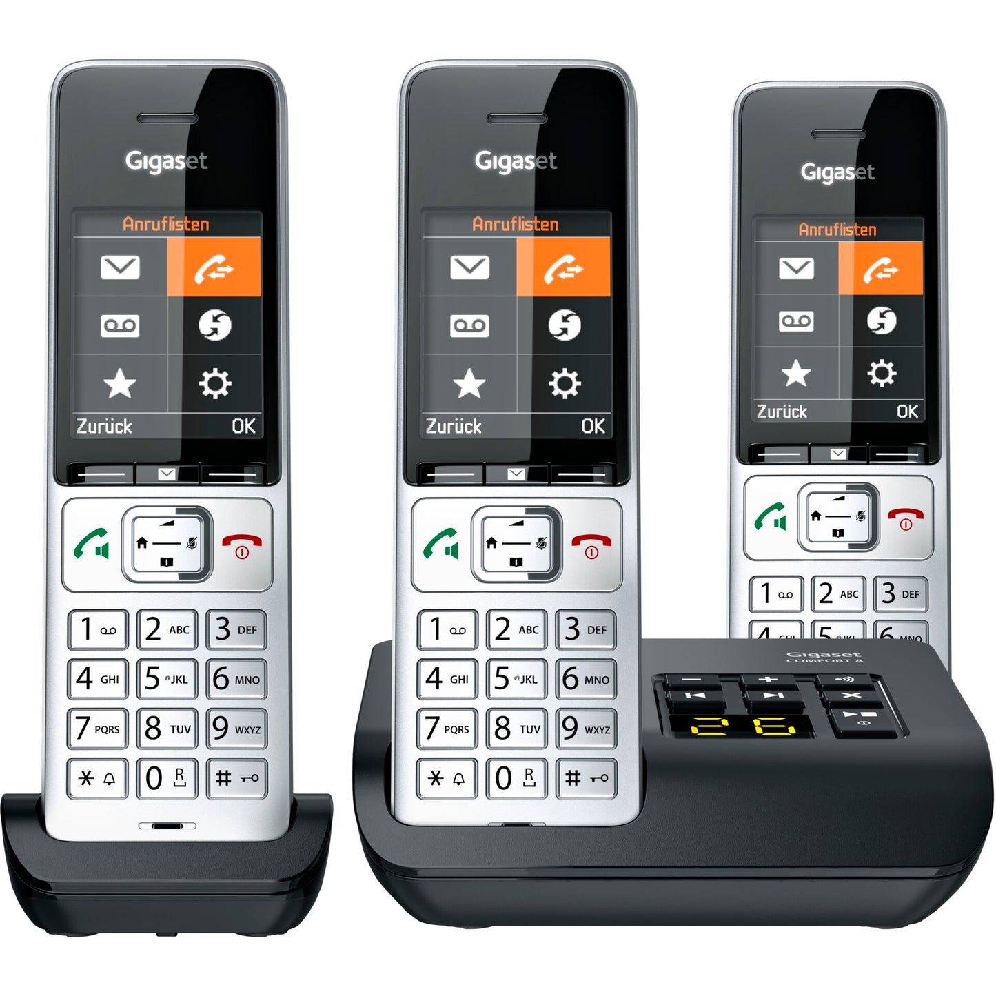Gigaset COMFORT 500A Trio Cordless Phone Set, Silver-Black
