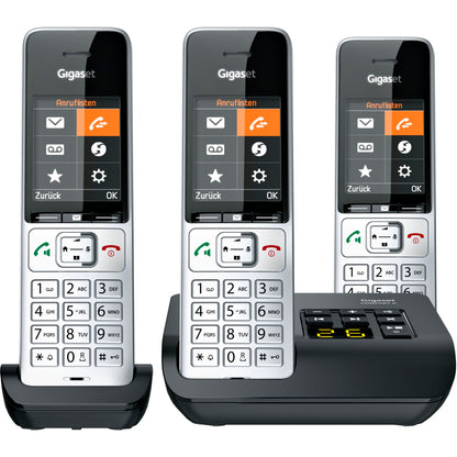 Gigaset COMFORT 500A Trio Cordless Phone Set, Silver-Black