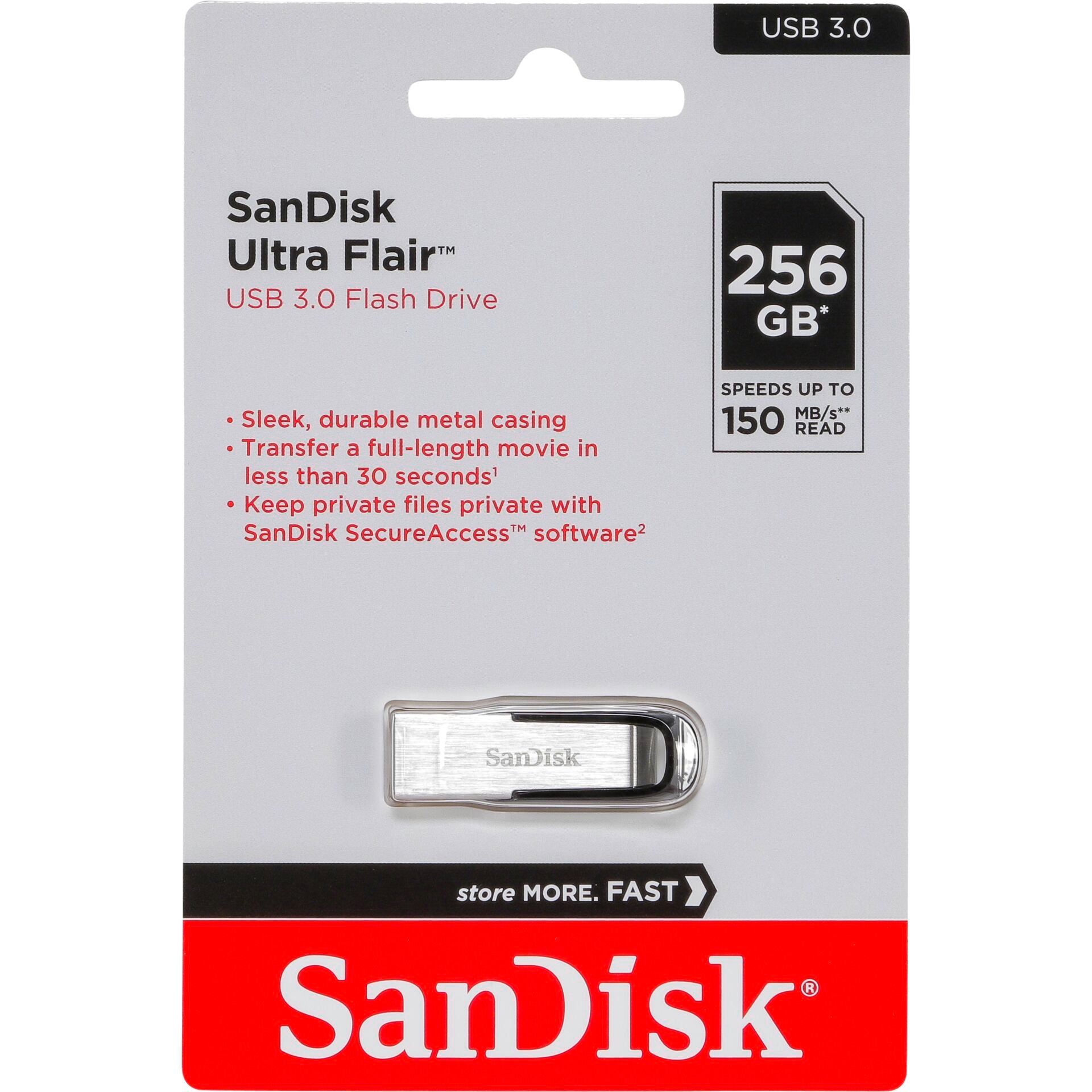 SanDisk Cruzer Ultra Flair 256GB USB 3.0 Flash Drive 150MB/s SDCZ73-256G-G46