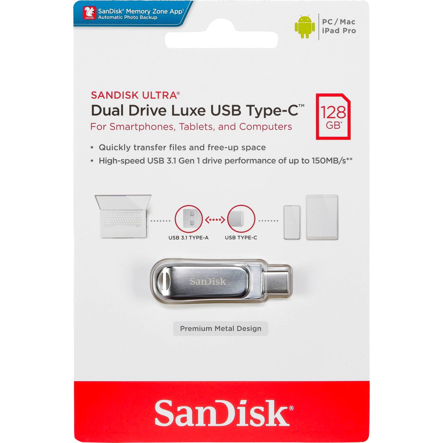 SanDisk Ultra Dual Drive Luxe 128GB USB Τύπου-C SDDDC4-128G-G46