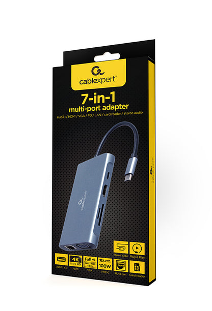 Gembird A-CM-COMBO7-01 notebook dock/port replicator USB 3.2 Gen 1 (3.1 Gen 1) Type-A Grey