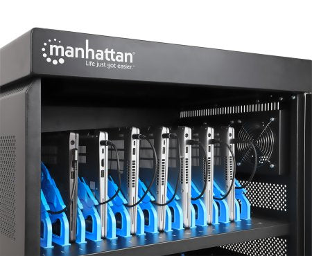 Manhattan 32-Bay Laptop Charging Cart/Trolley (EU AC Adapter) – Fits Laptops up to 15.6", iPads, MacBooks, Chromebooks