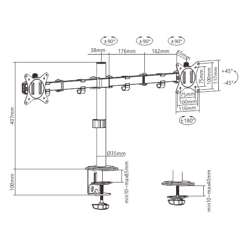 Gembird MA-D2-01 monitor mount / stand 81.3 cm (32") Desk Black
