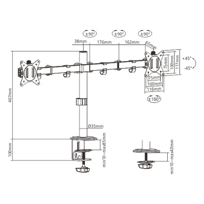 Gembird MA-D2-01 monitor mount / stand 81.3 cm (32") Desk Black