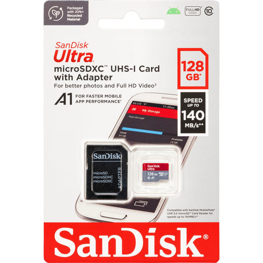 SanDisk Ultra microSDXC A1 128GB 140MB/s Αντάπτορας SDSQUAB-128G-GN6MA