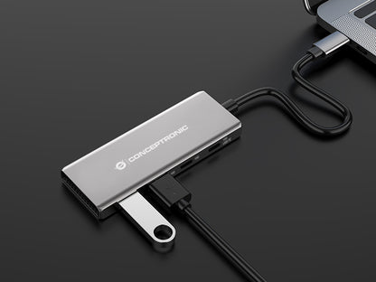 CONCEPTRONIC  4-1 Dock USB-C->2xUSB-C/2xUSB-A/100WPD 25cm gr