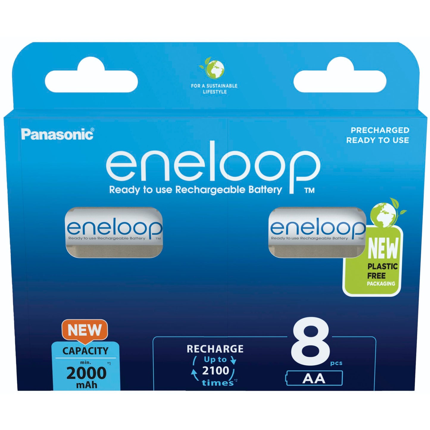 1x8 Panasonic Eneloop Mignon AA 2000mAh Ni-MH Rechargeable Batteries BK-3MCDE/8BE