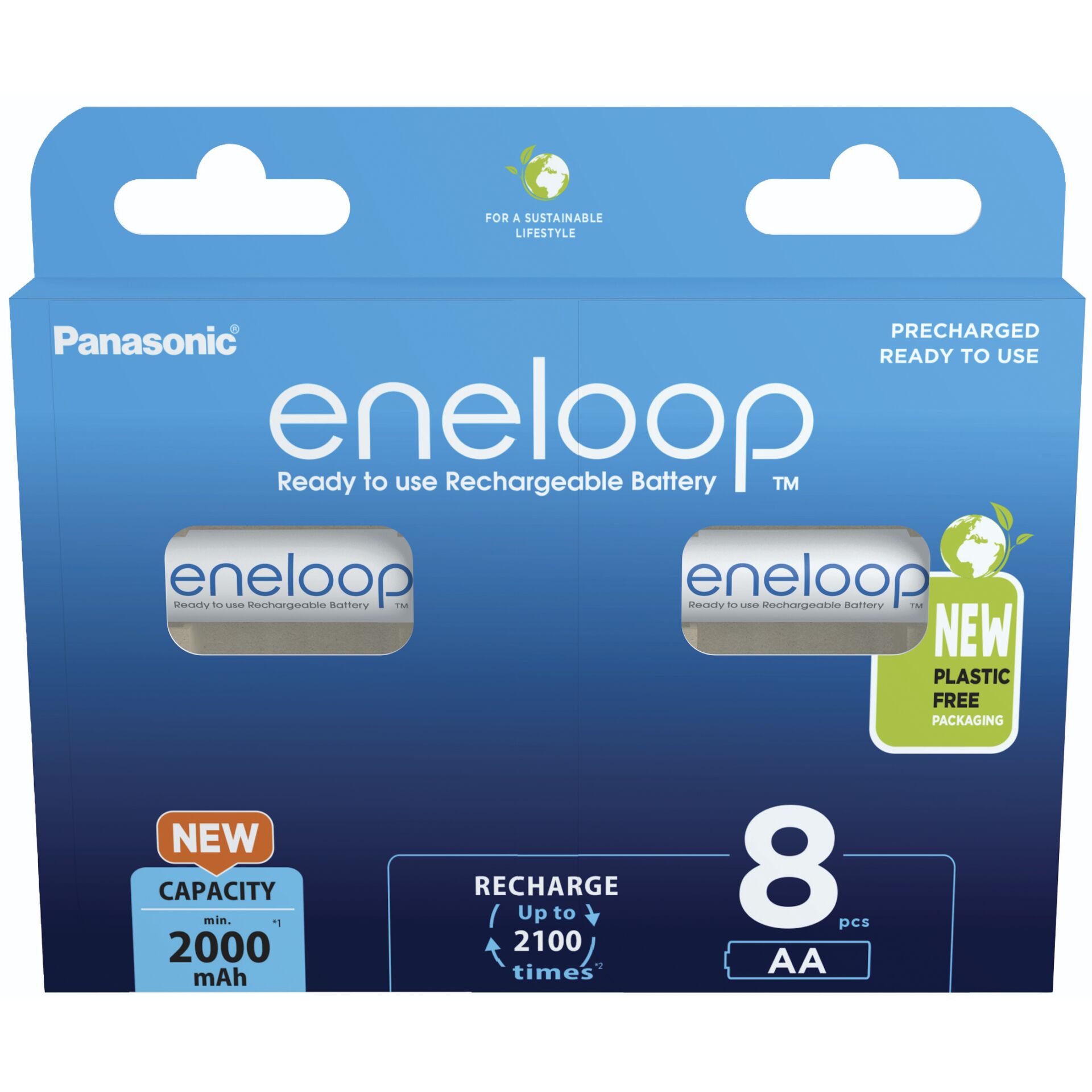 1x8 Panasonic Eneloop Mignon AA 2000mAh Ni-MH Rechargeable Batteries BK-3MCDE/8BE