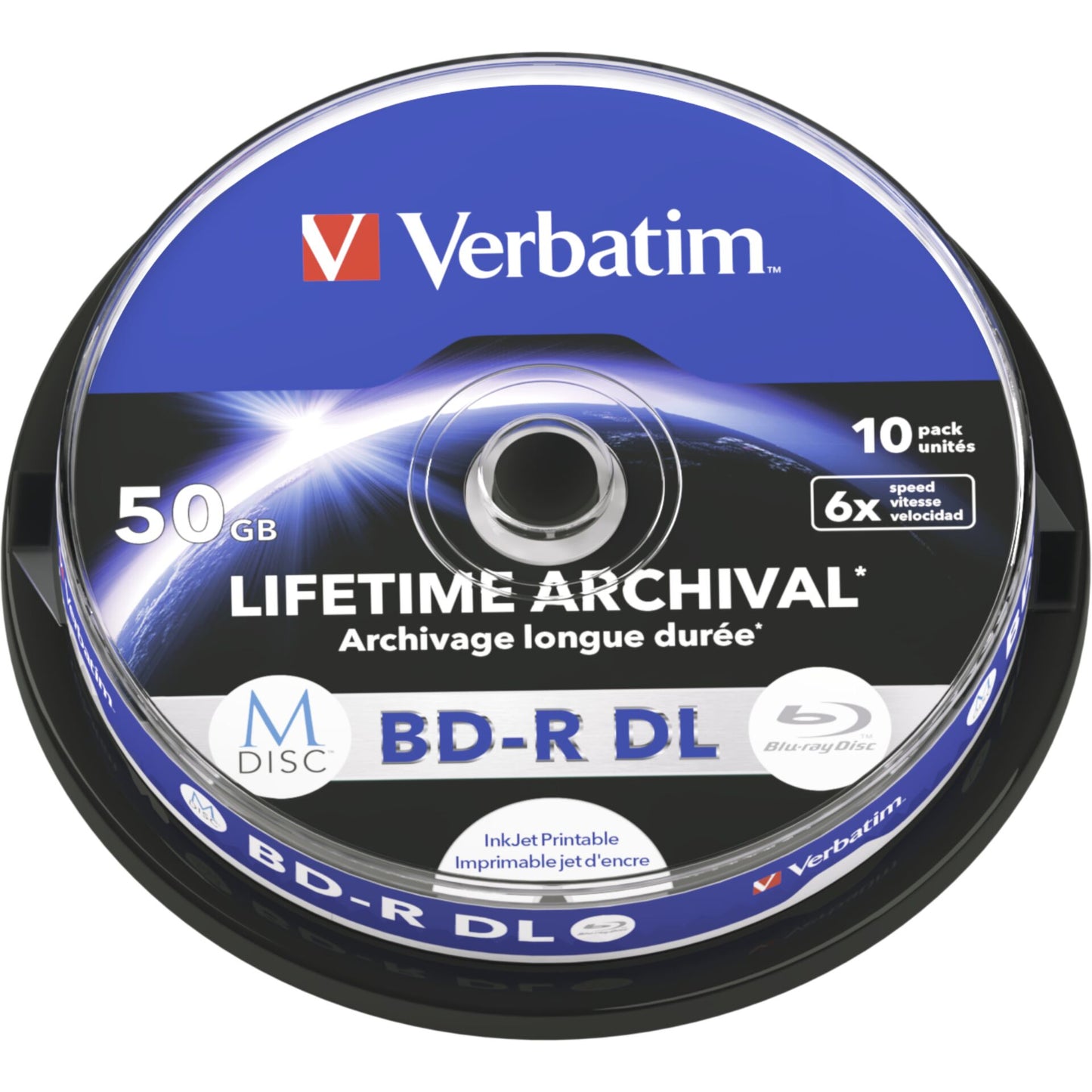 1x10 Verbatim M-Disc BD-R BluRay 50GB 6x Ταχύτητα Συμβατός με Εκτυπωτή Σε Κουτί (Cakebox)