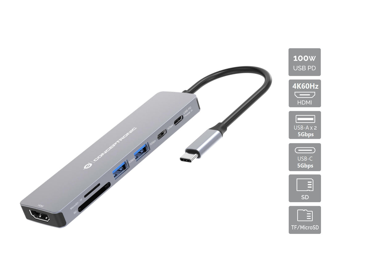 CONCEPTRONIC  7-1 Dock USB-C->HDMI/USB-C/2xUSB-A/+   25cm gr