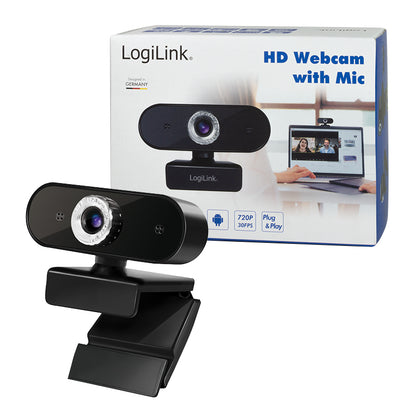 LogiLink Webcam 720p HD with Microphone - Black