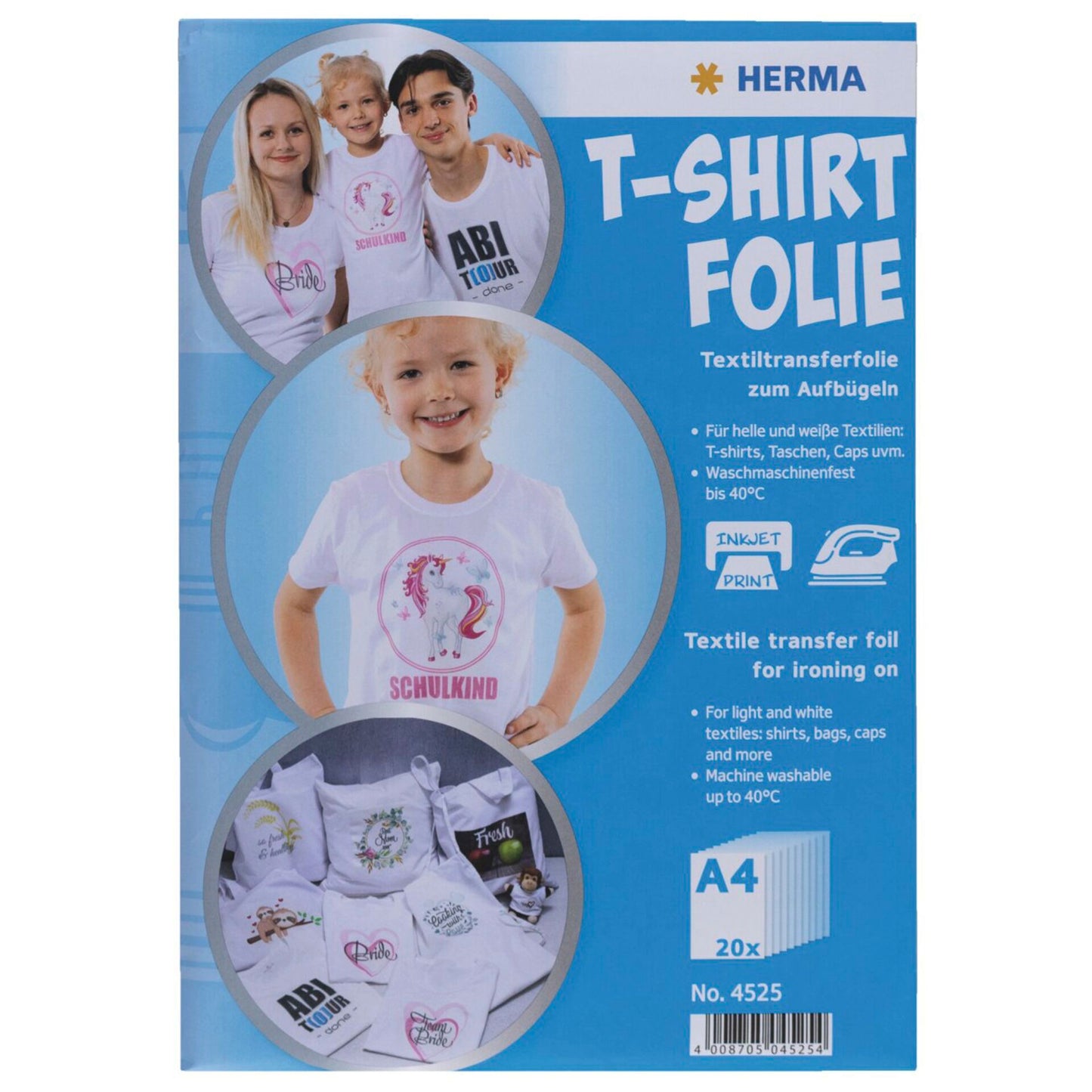 Herma T-Shirt Foil A4 για Φωτεινά + Λευκά Υφάσματα 20 Φύλλα 4525