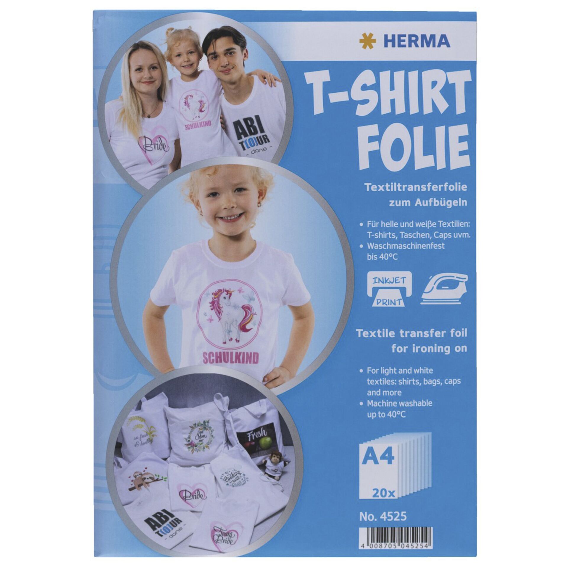 Herma T-Shirt Foil A4 για Φωτεινά + Λευκά Υφάσματα 20 Φύλλα 4525