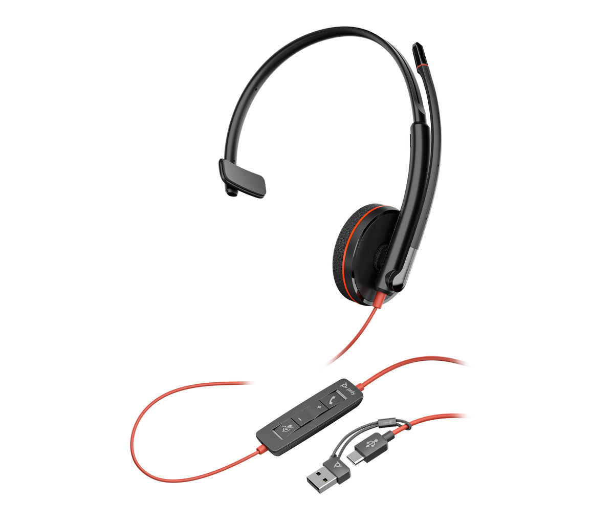 Poly Blackwire 3210 Mono USB-C Headset with USB-C/A Adapter — Bulk