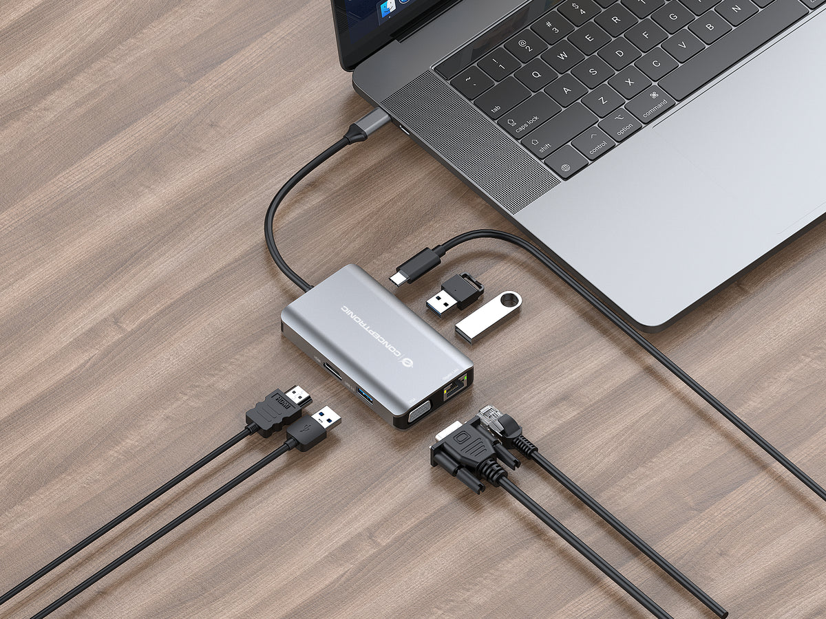 CONCEPTRONIC  7-1 Dock USB-C->HDMI/3xUSB-A/VGA/+     25cm gr