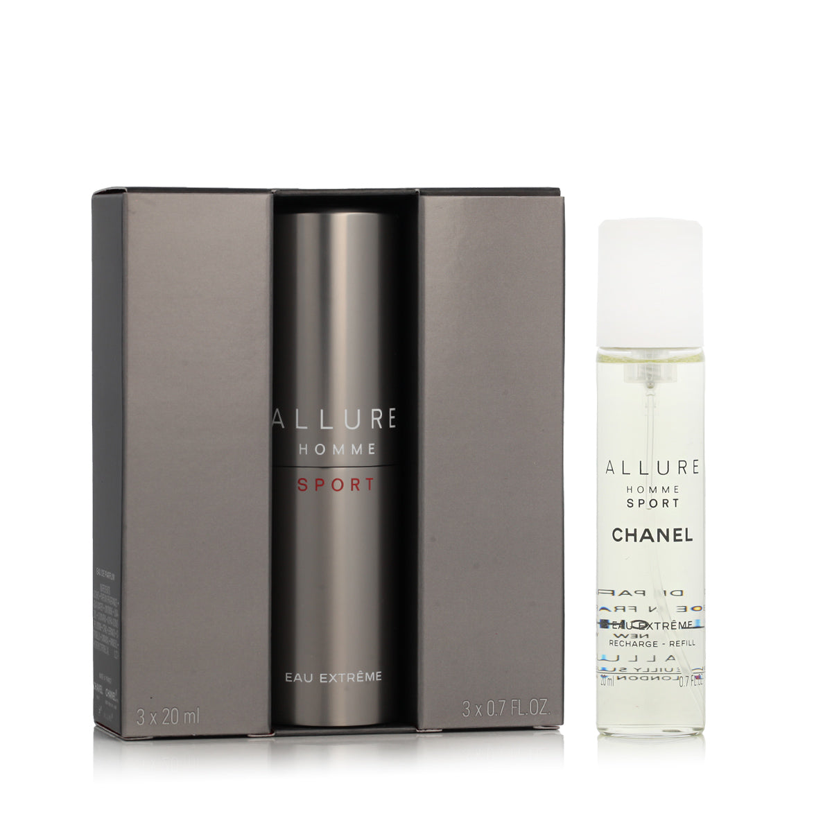 Chanel Allure Homme Sport Eau Extrême EDT Refillable 20 ml with 2 x 20 ml EDT Refills for Men