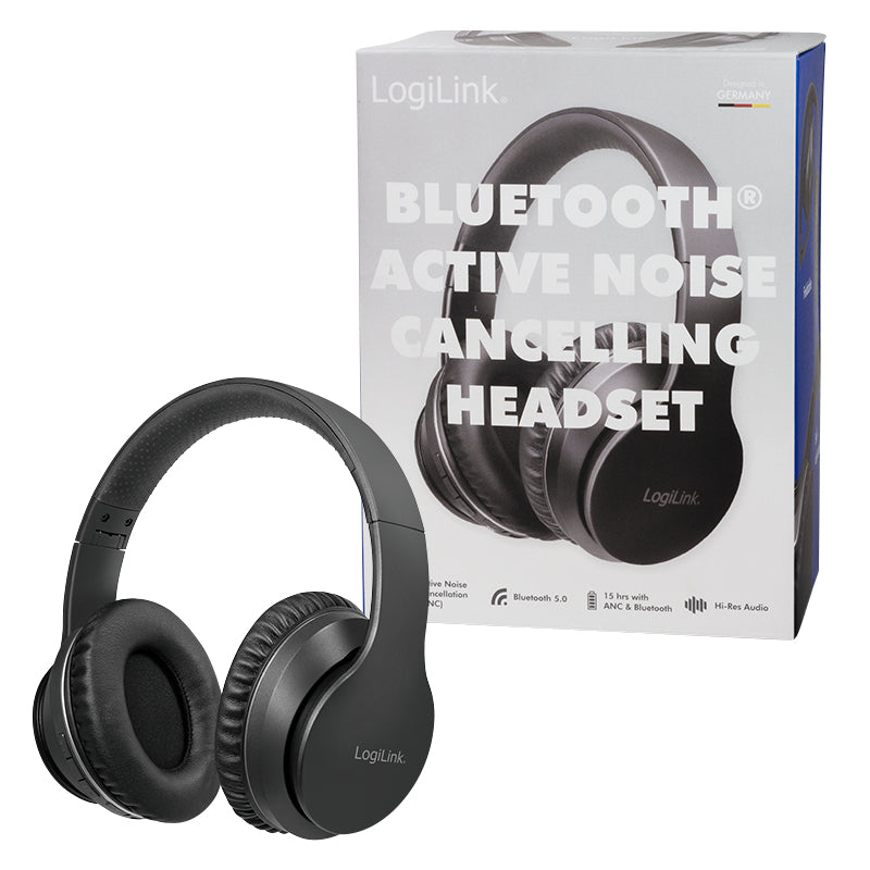 LogiLink Bluetooth Headset, Active Noise Cancelling, V5.0, schwarz