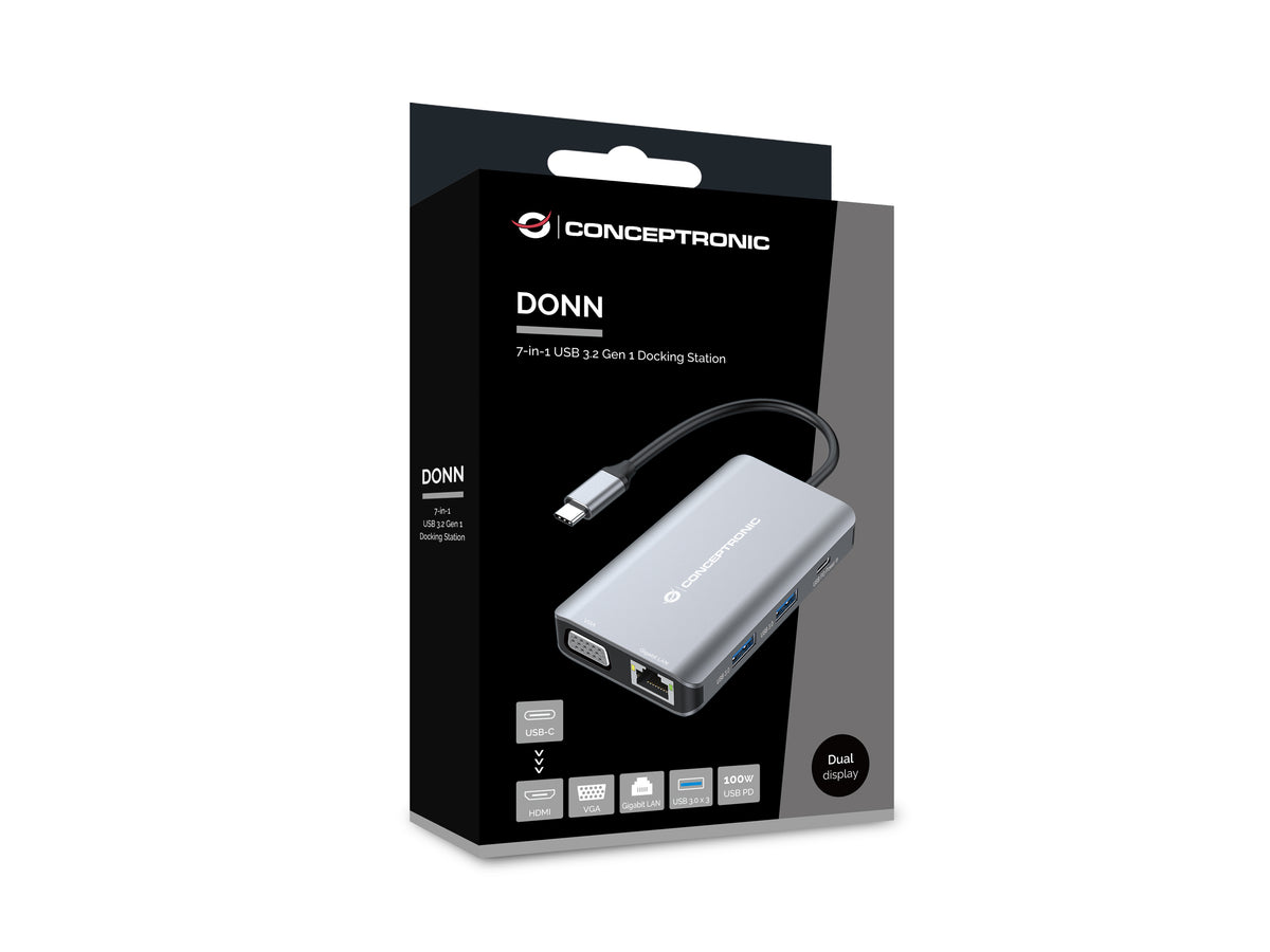 CONCEPTRONIC  7-1 Dock USB-C->HDMI/3xUSB-A/VGA/+     25cm gr