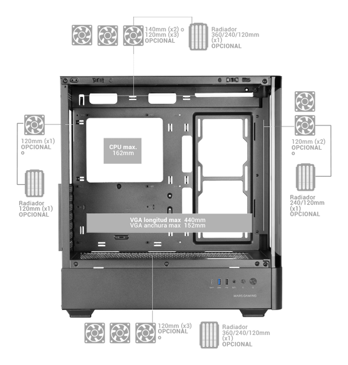 Mars Gaming MCLCDPRO computer case Midi Tower Black