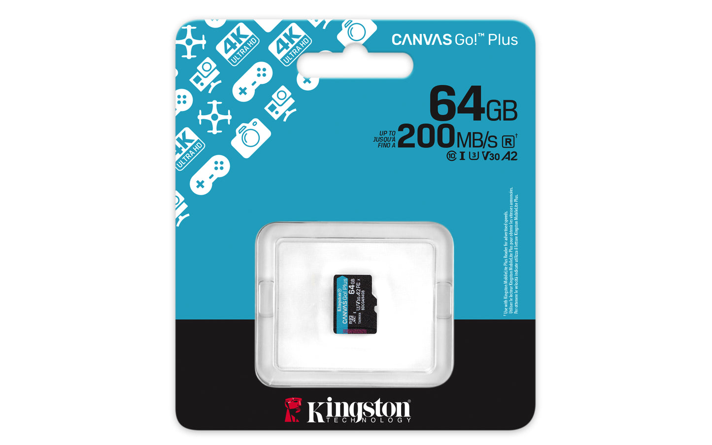 Kingston Canvas Go! Plus 64 GB microSDXC (schwarz, UHS-I U3, Class 10, V30, A2)