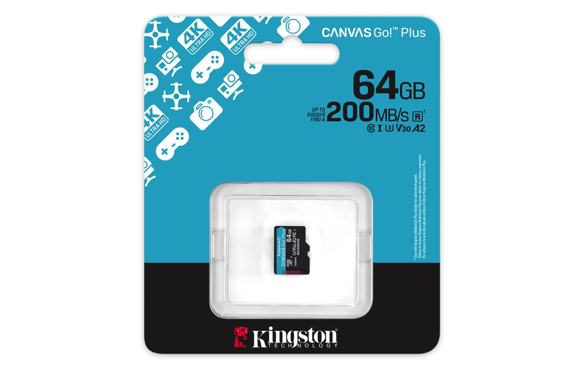 Kingston Canvas Go! Plus 64 GB microSDXC (schwarz, UHS-I U3, Class 10, V30, A2)