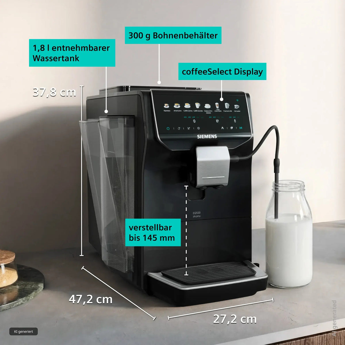 Siemens EQ500 iAroma TP553E07 15 bar espresso machine | Piano black