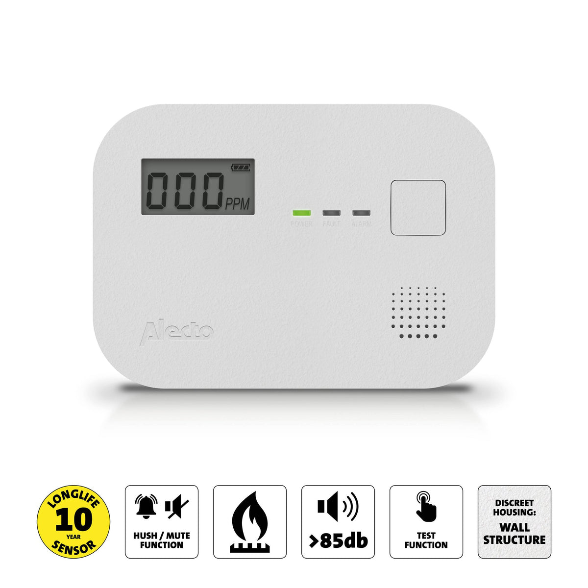Alecto Carbon Monoxide Detector with 10-Year Sensor Lifespan and Display