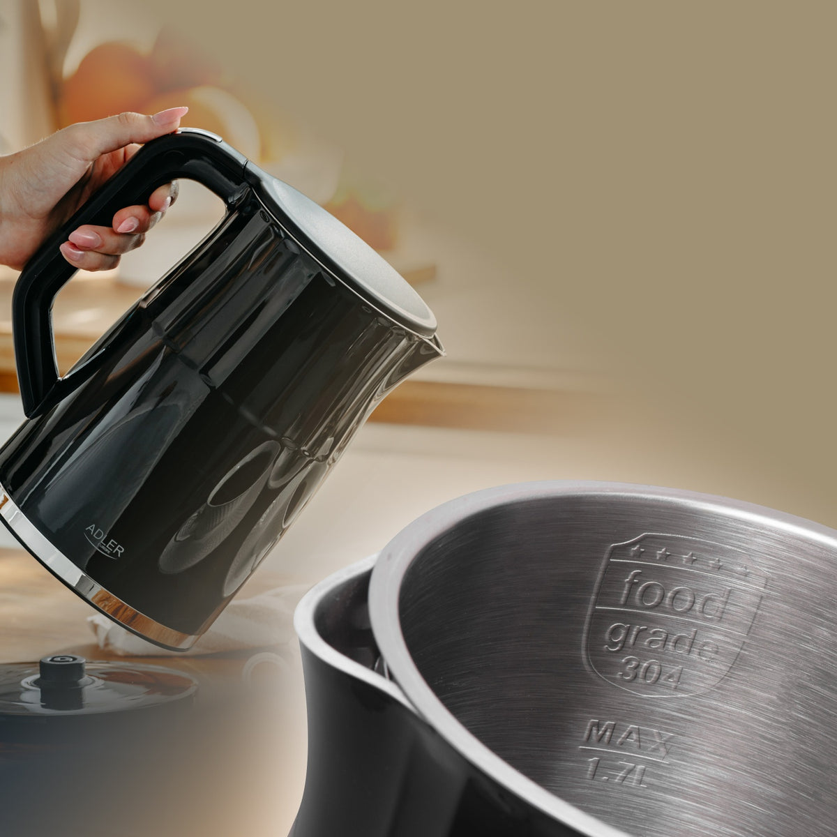 Adler AD 1350 1.7L temperature-controlled LED electric kettle Black
