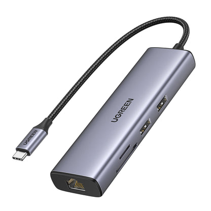 Ugreen CM512 90568 USB-C adapter – 2× USB-A 3.0 / HDMI / RJ45 / SD and TF card reader / USB-C PD 100 W Grey