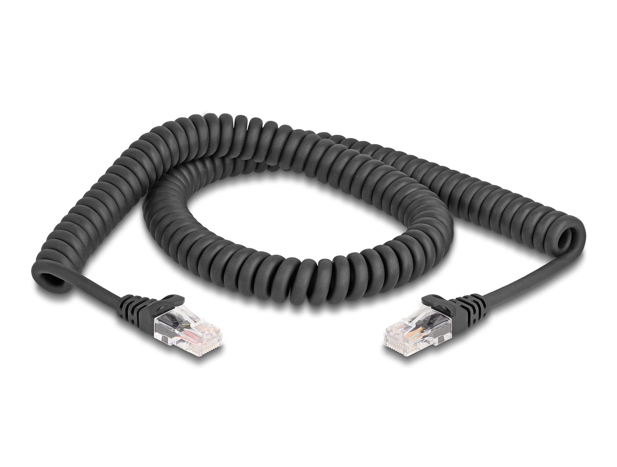DELOCK RJ45 Spiralkabel Stecker zu Stecker Cat.5e 2m schwarz