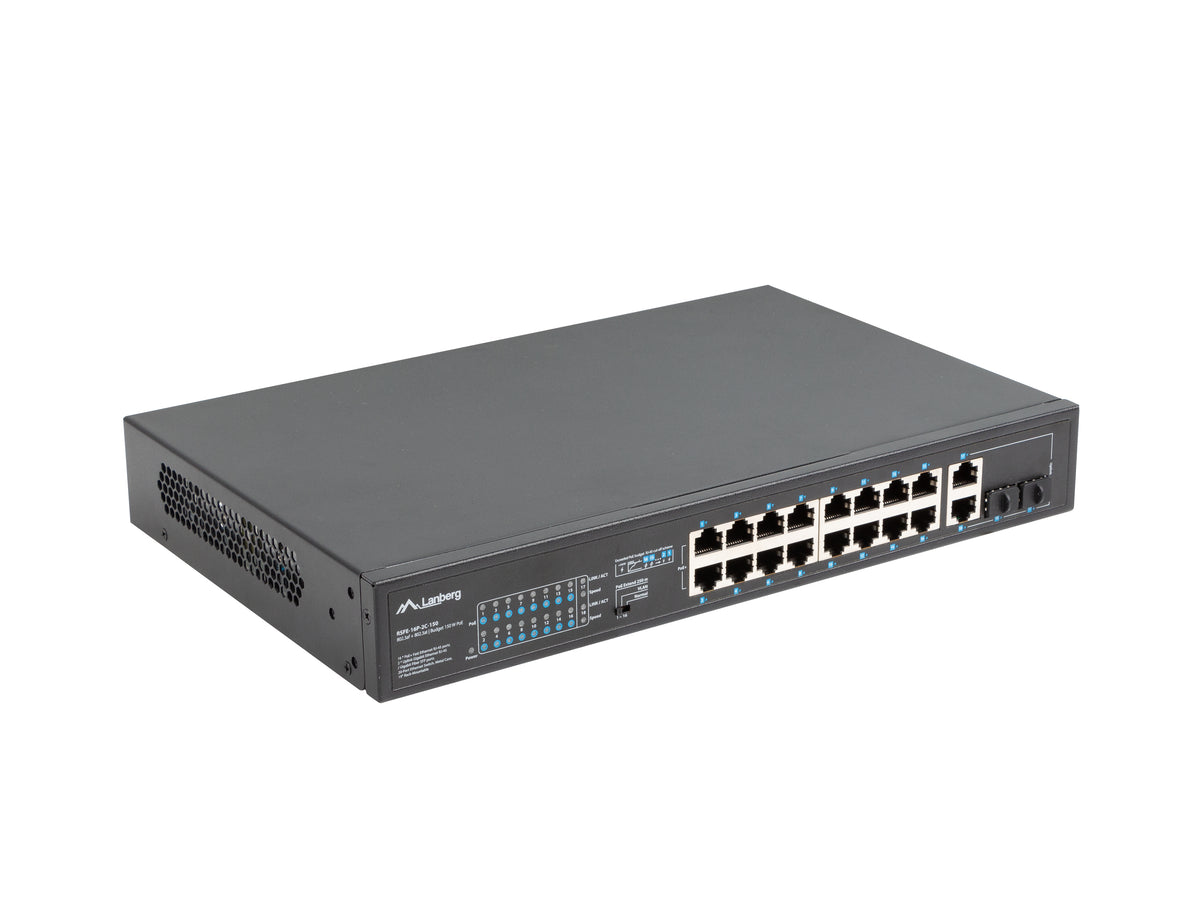 Lanberg 19" Rack Switch PoE+ 16x 100Mb / 2x Combo Gigabit Ethernet 150W