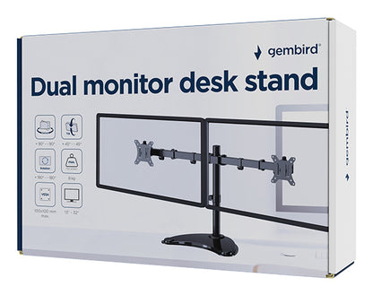 Gembird MS-D2ST-02 Monitor Desk Stand (rotate, tilt, swivel), 13"–32", black